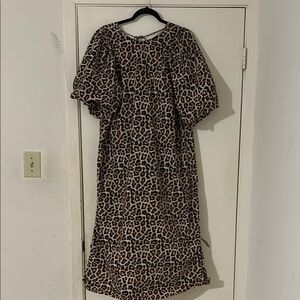 H&M Brown and Black Puff Sleeve Sheath Dress